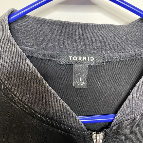Torrid Black Grey Gray Full-Zip V Neck Lightweight Jacket Size 1 = 1X - Picture 3 of 7